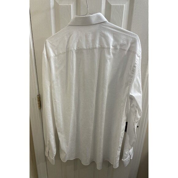 Bugatchi Uomo Shirt Men's Shaped Fit Long Sleeve Button Up White XXL Print Flip - Picture 8 of 12